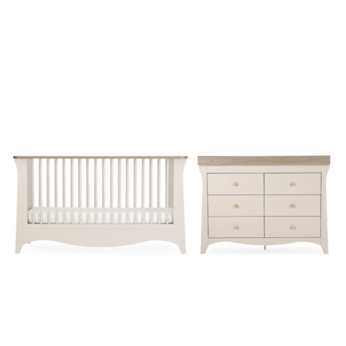 CuddleCo Clara Luxe 2 Piece Room Set included Cot Bed and Dresser - Cashmere & Ash