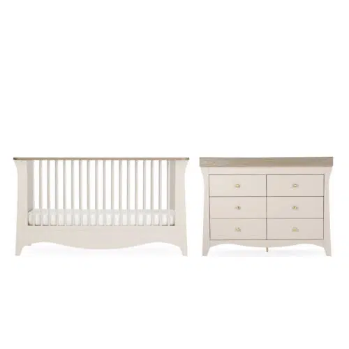 CuddleCo Clara Luxe 2 Piece Room Set included Cot Bed and Dresser - Cashmere & Ash