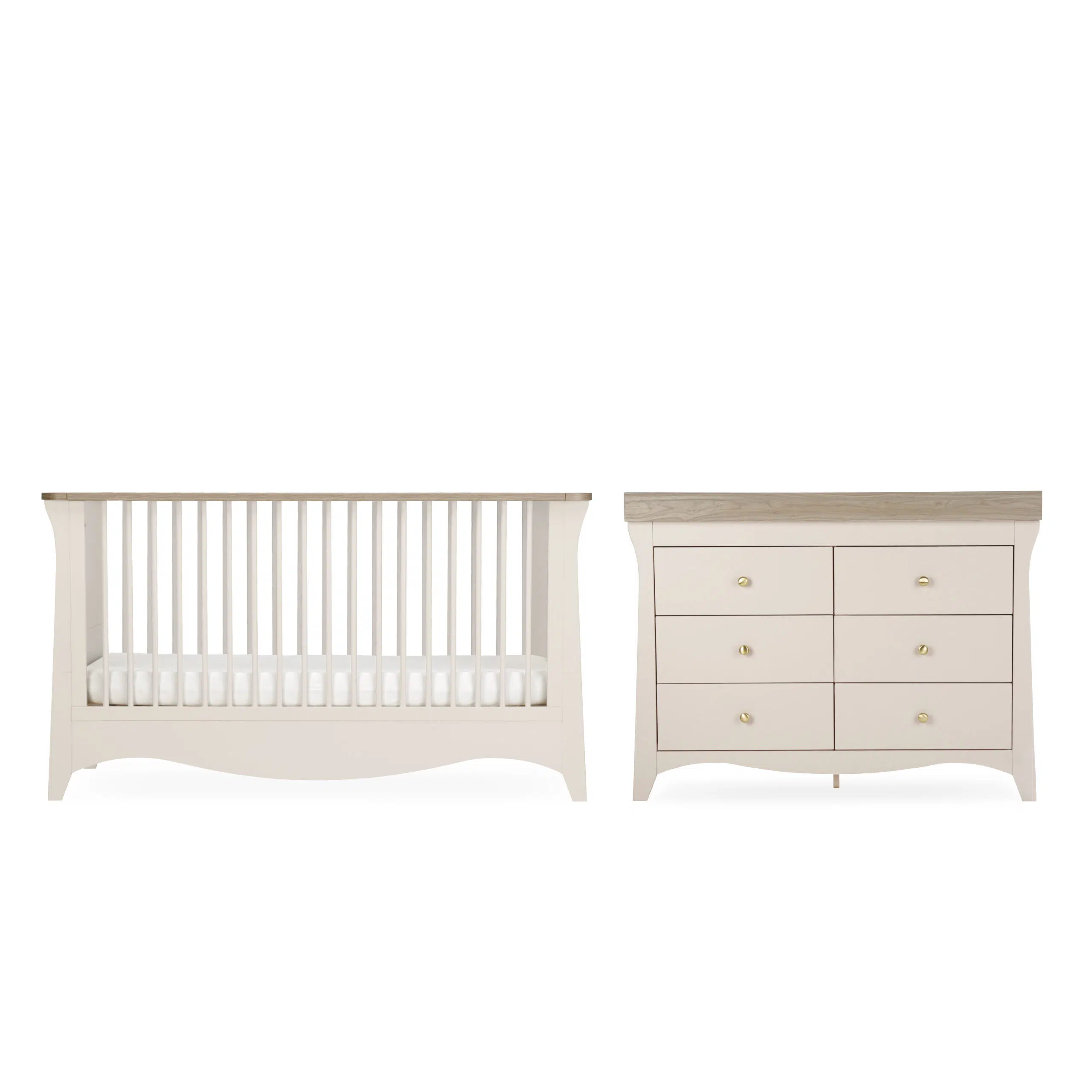 CuddleCo Clara Luxe 2 Piece Room Set included Cot Bed and Dresser - Cashmere & Ash