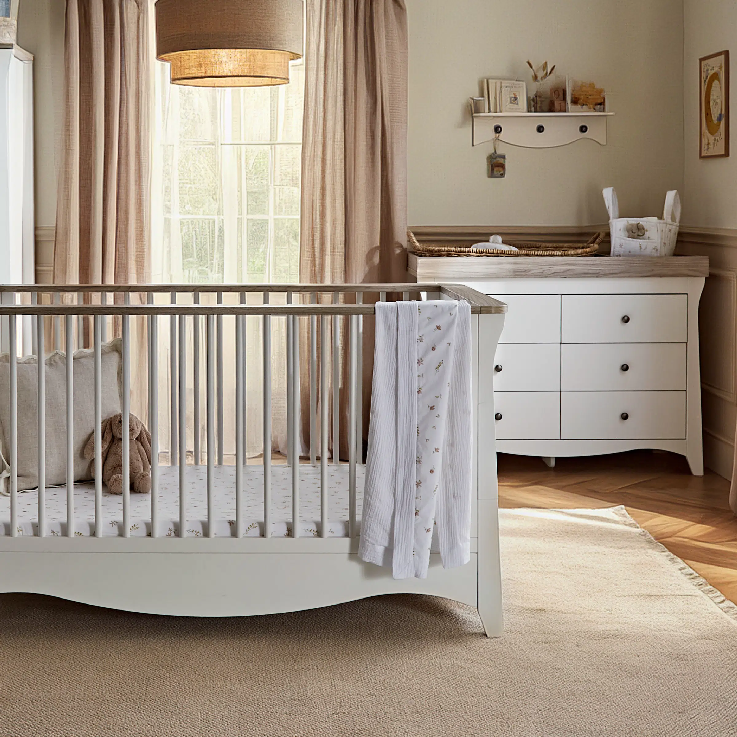CuddleCo Clara Luxe 2 Piece Room Set included Cot Bed and Dresser - White & Ash - Image 2