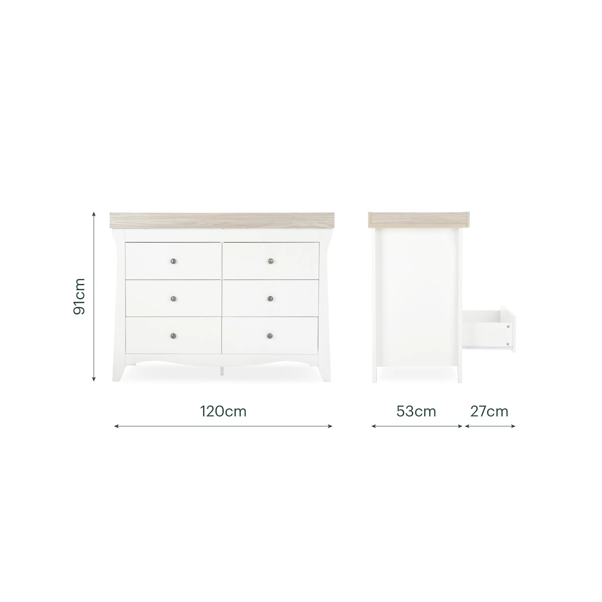 CuddleCo Clara Luxe 2 Piece Room Set included Cot Bed and Dresser - White & Ash - Image 7
