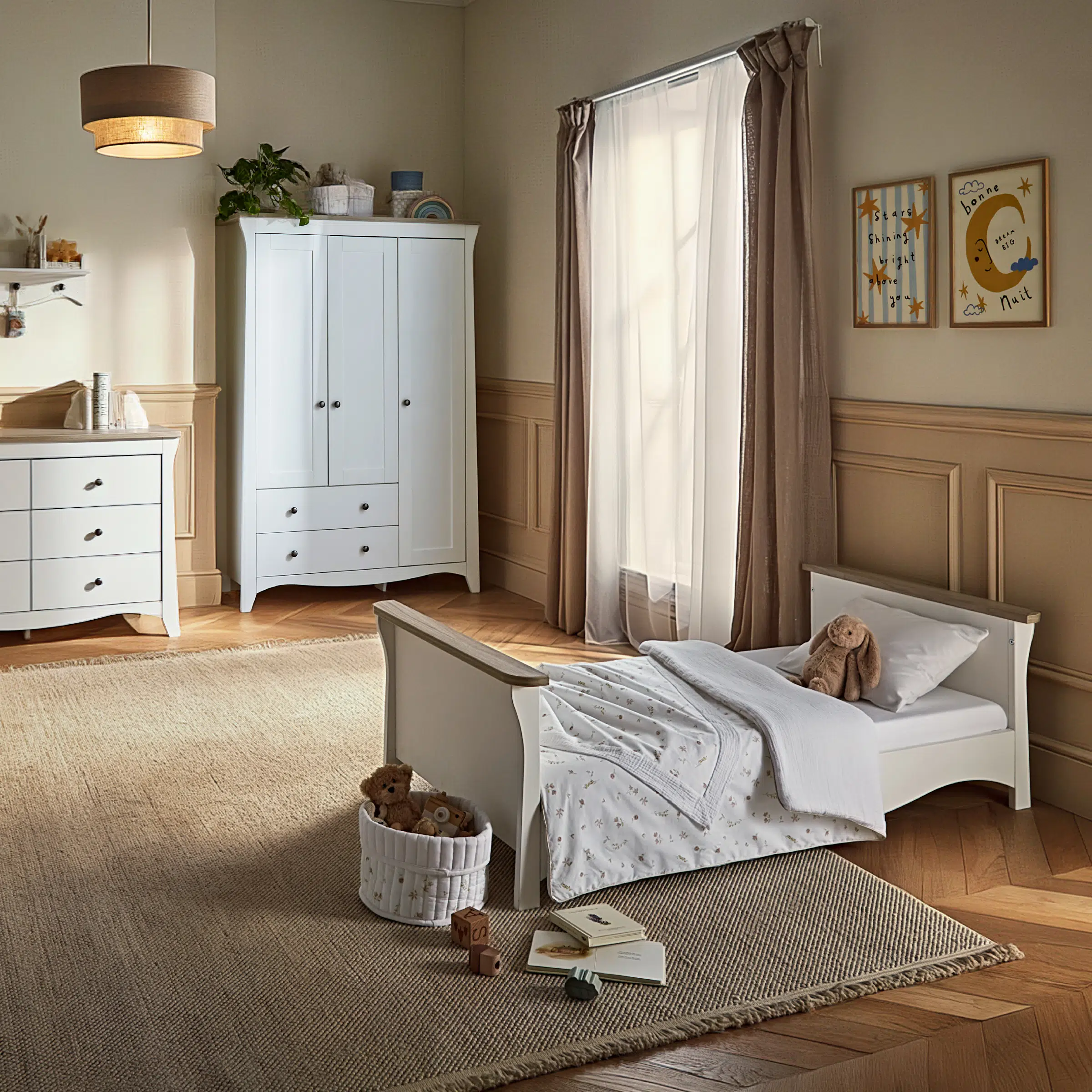 CuddleCo Clara Luxe 2 Piece Room Set included Cot Bed and Dresser - White & Ash - Image 5