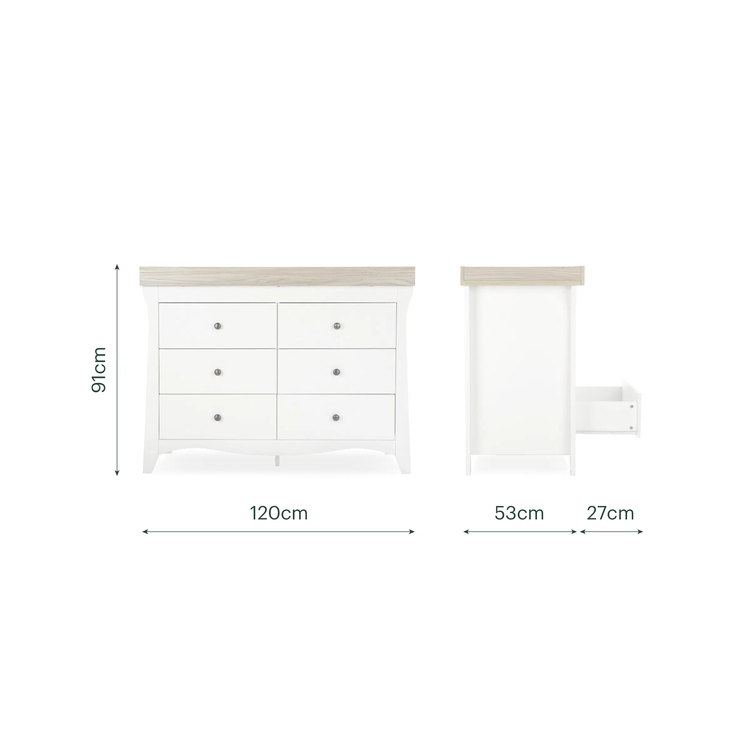 CuddleCo Clara Luxe 3 Piece Nursery Furniture Set includes Cot Bed, Dresser & Wardrobe - White & Ash - Image 9
