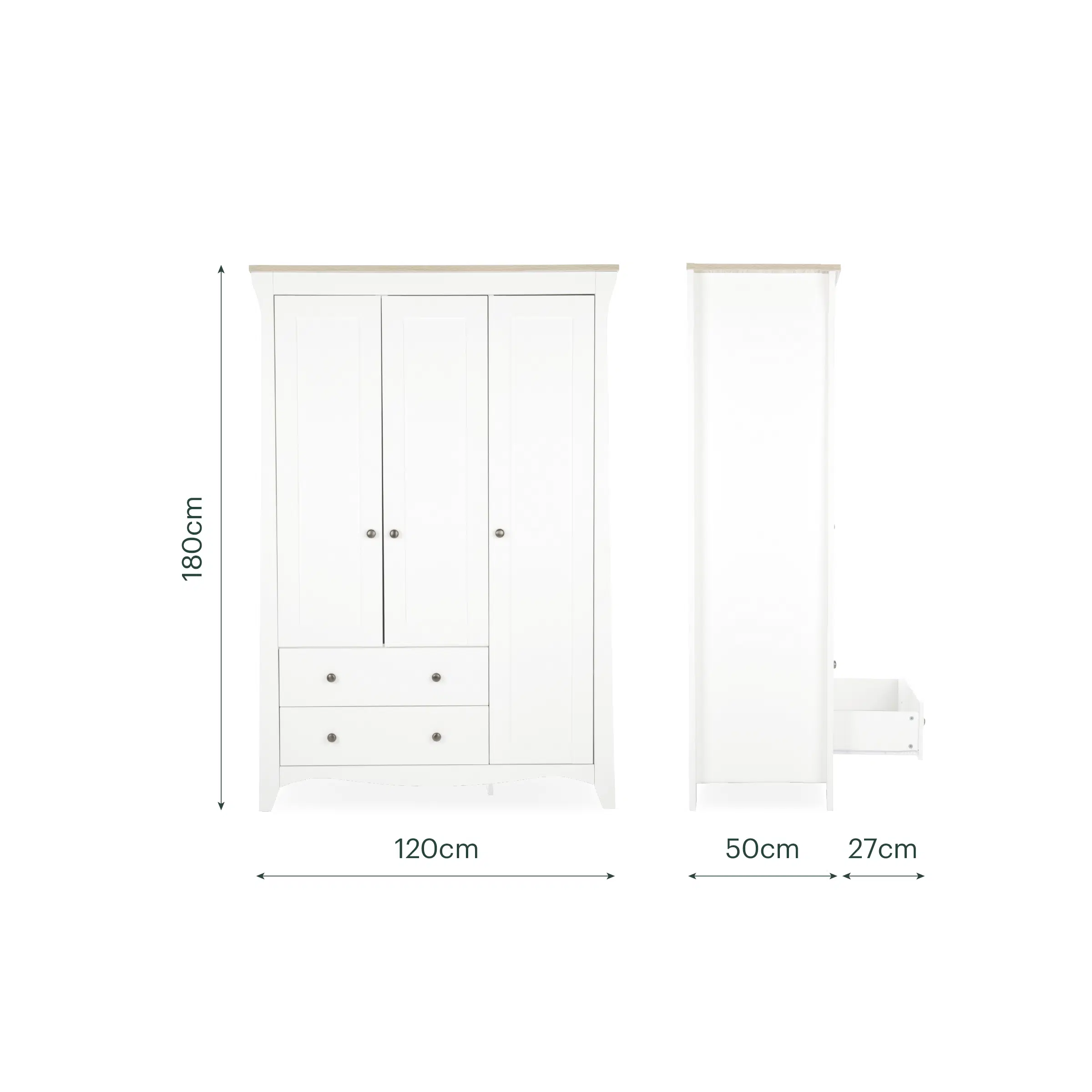 CuddleCo Clara Luxe 3 Piece Nursery Furniture Set includes Cot Bed, Dresser & Wardrobe - White & Ash - Image 10