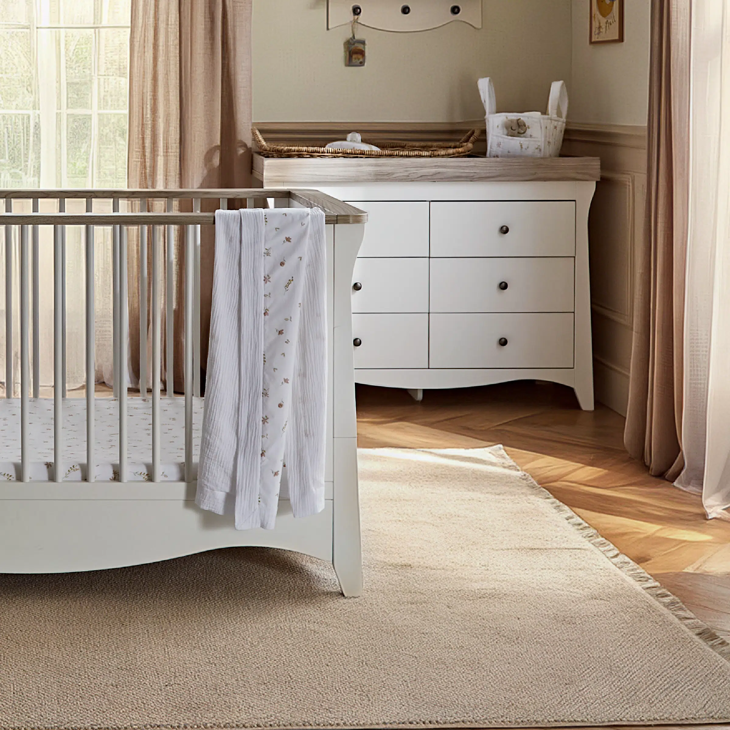 CuddleCo Clara Luxe 3 Piece Nursery Furniture Set includes Cot Bed, Dresser & Wardrobe - White & Ash - Image 3