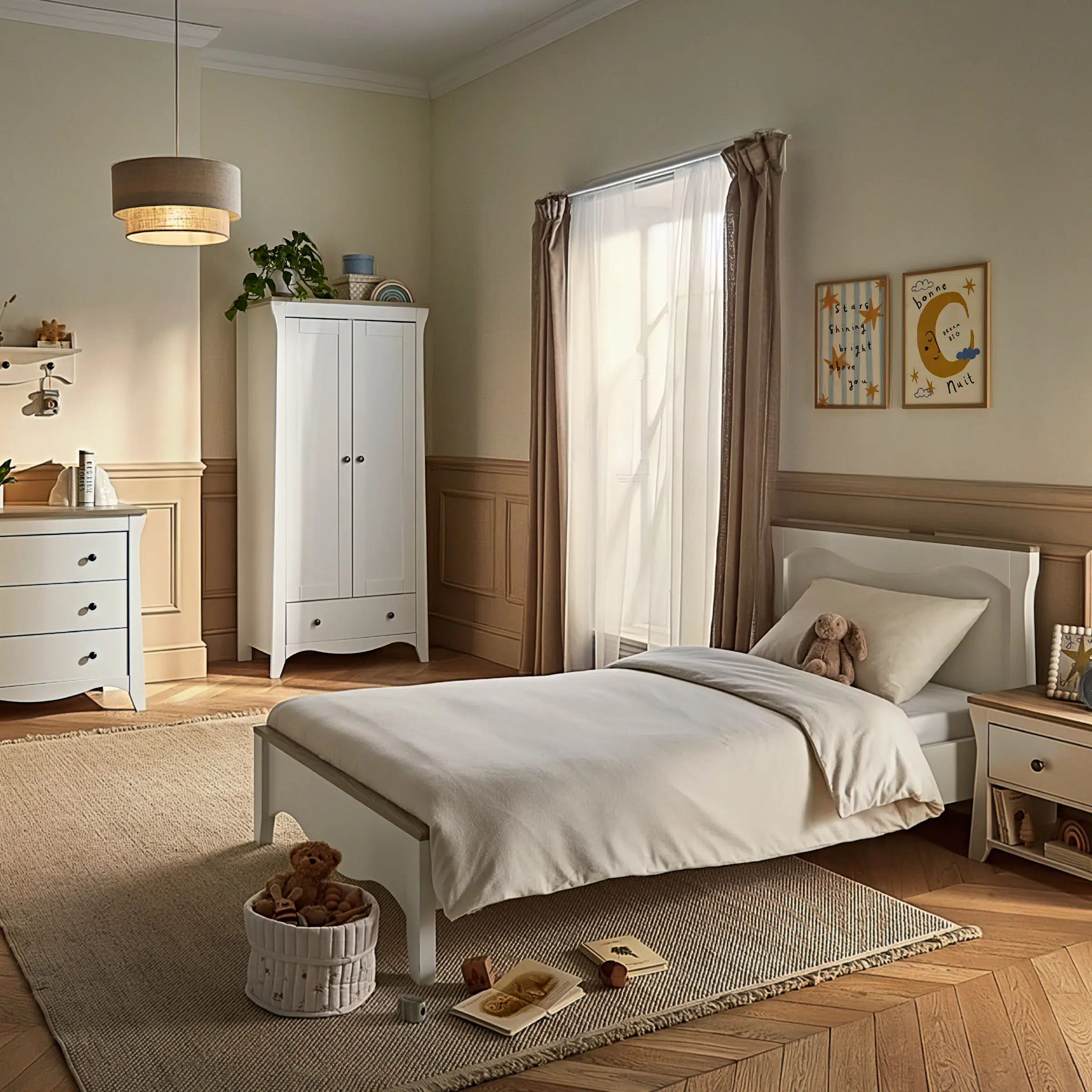 CuddleCo Clara Luxe 3 Piece Nursery Furniture Set includes Cot Bed, Dresser & Wardrobe - White & Ash - Image 7