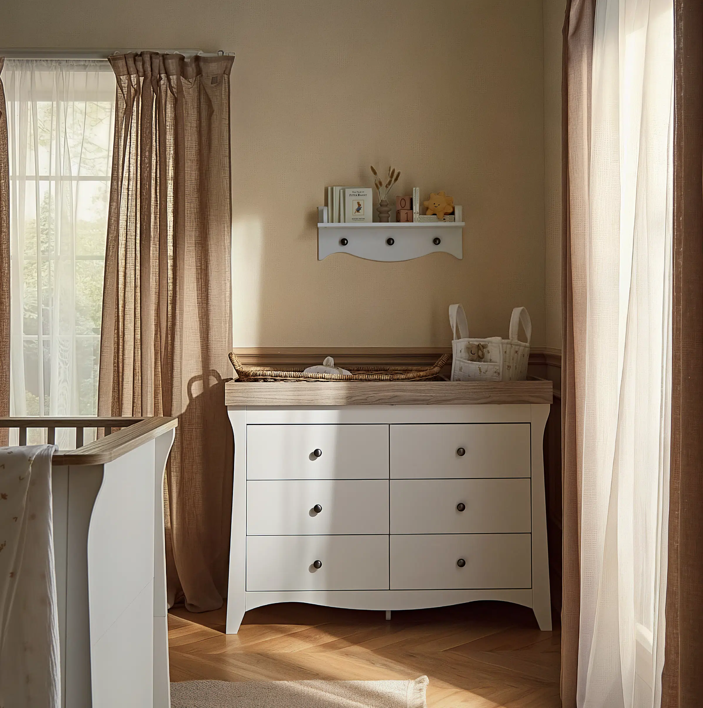 CuddleCo Clara Luxe 3 Piece Nursery Furniture Set includes Cot Bed, Dresser & Wardrobe - White & Ash - Image 6