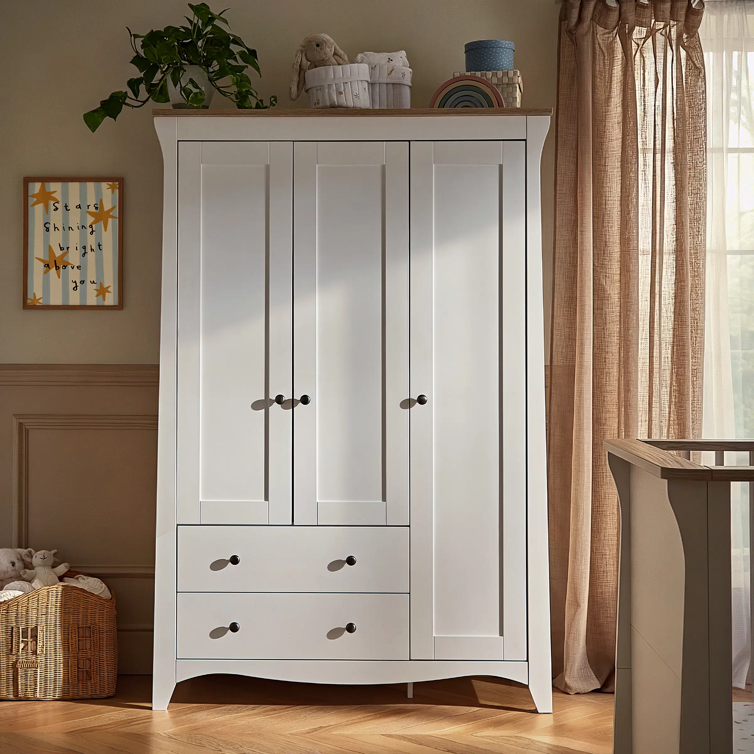 CuddleCo Clara Luxe 3 Piece Nursery Furniture Set includes Cot Bed, Dresser & Wardrobe - White & Ash - Image 5